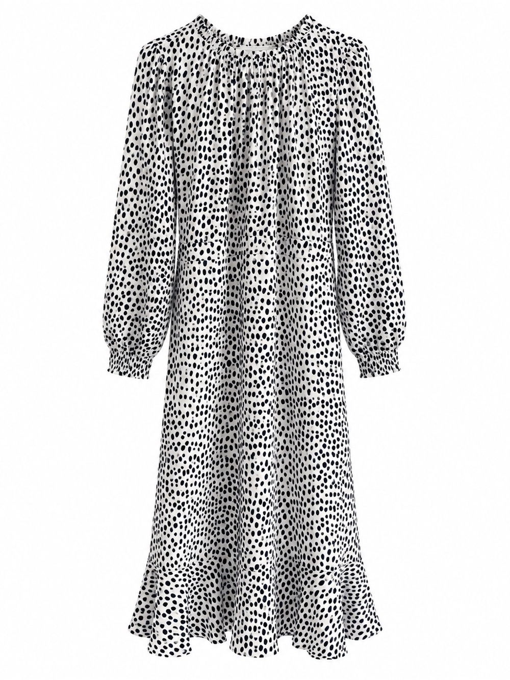 J. Crew Black and White Polka Dot Long Sleeve Midi Dress
